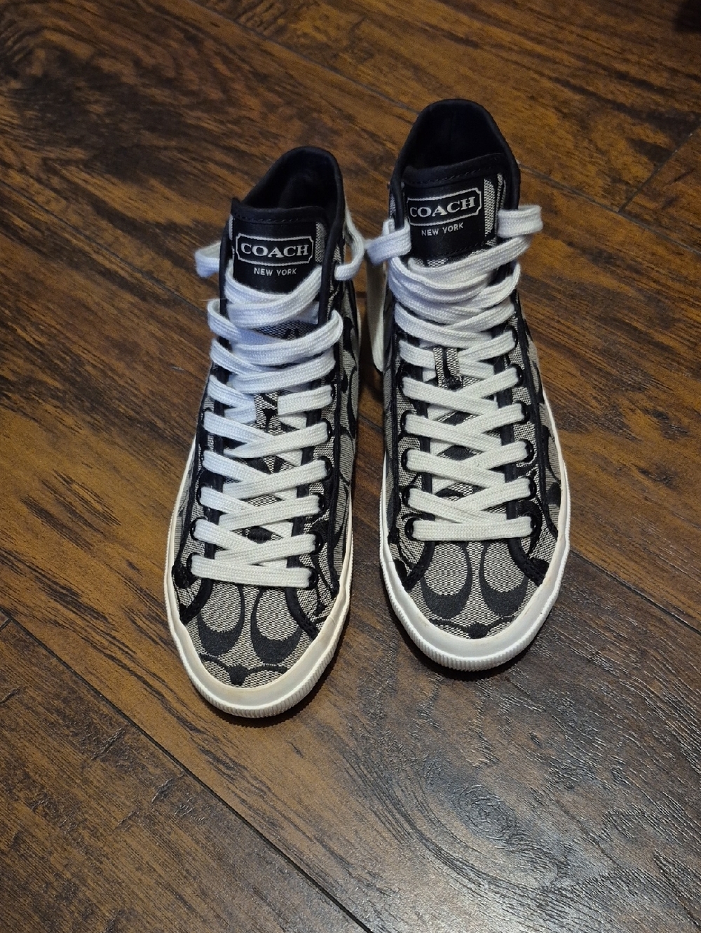 Coach Black and Cream Signature High-Top Sneakers